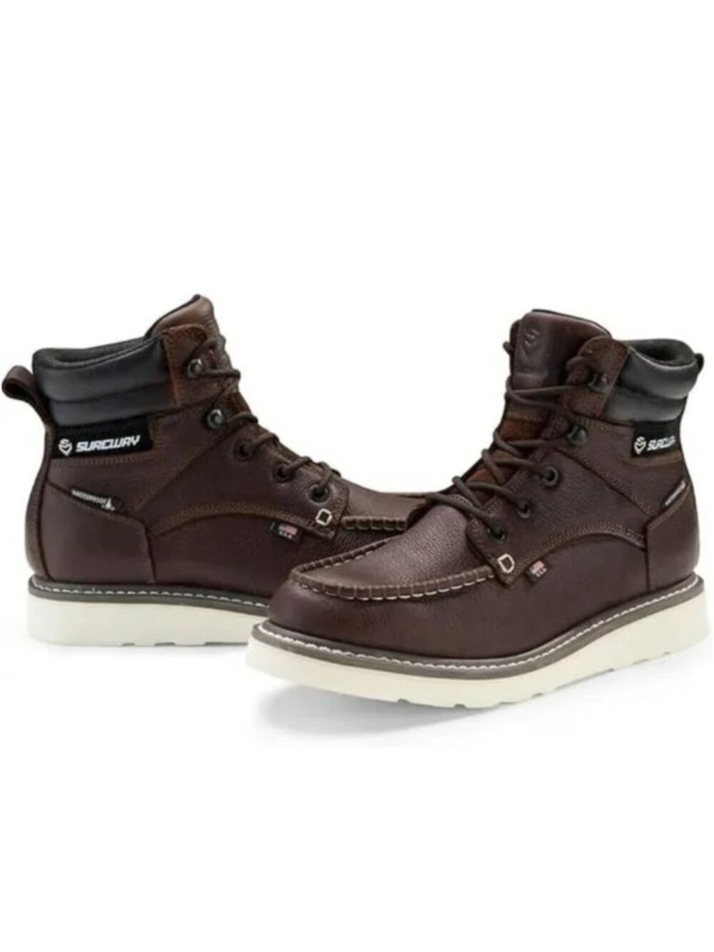 Sureway Mens 619-WP Leather Waterproof Moc Toe Work Boots Black Brown Size 8.5 N